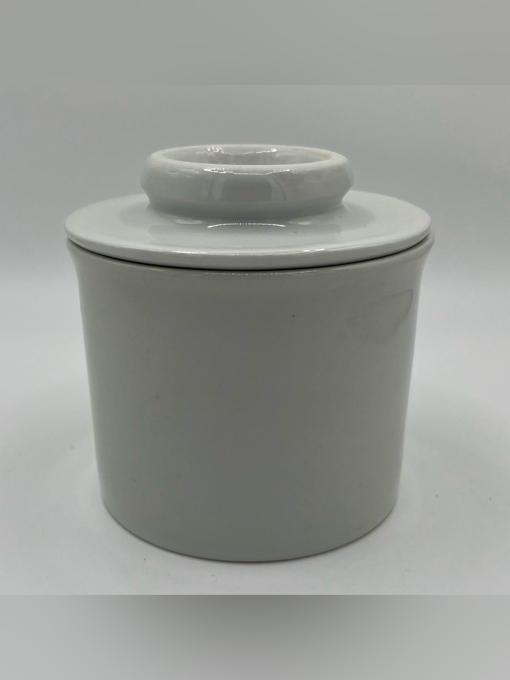 Vintage White Ceramic French Butter Bell Crock 4x3.75”